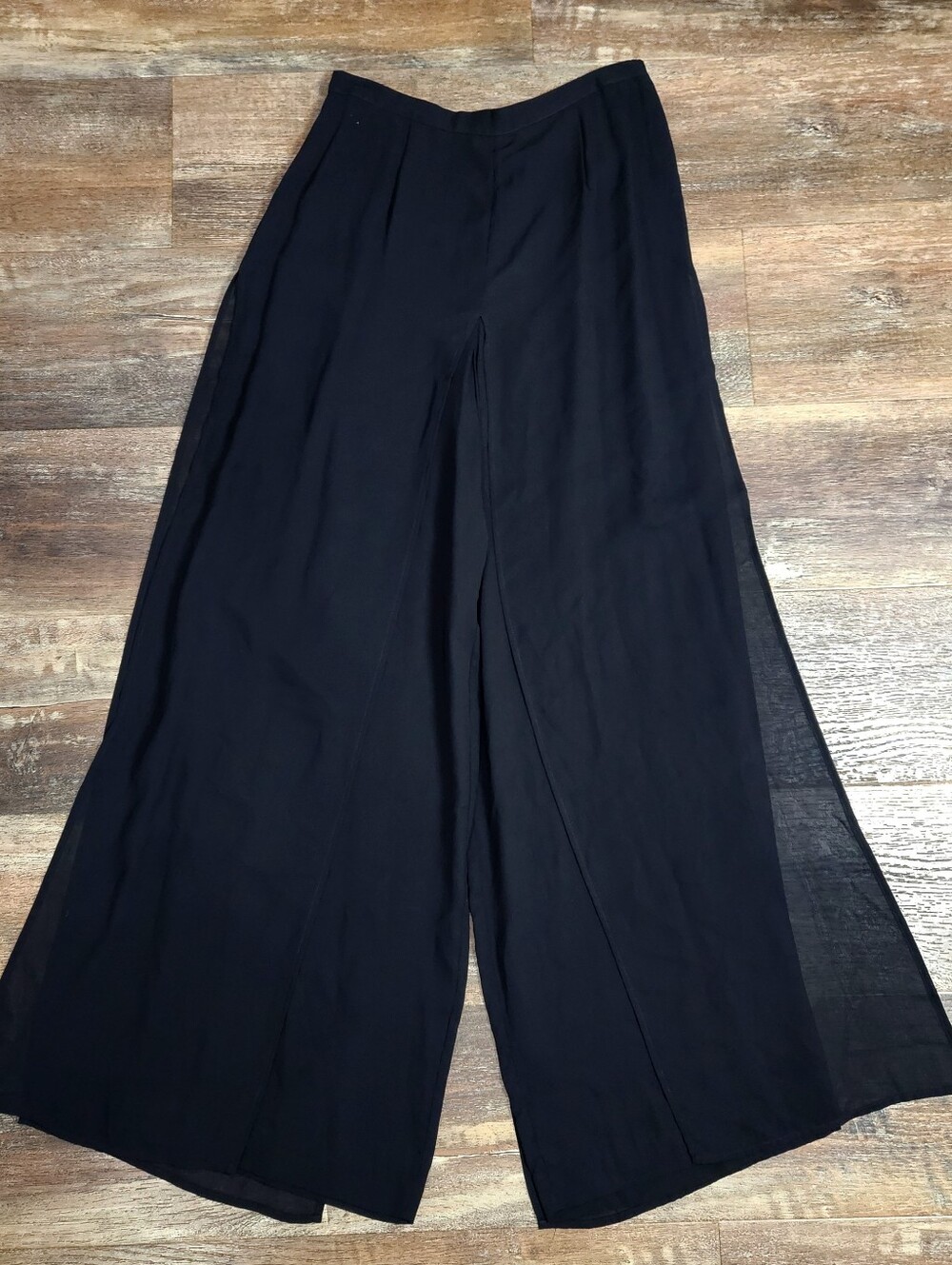 Vintage Caché Black Wide Leg Palazzo Pants Chiffon Split Overlay Sz 8 Y2K